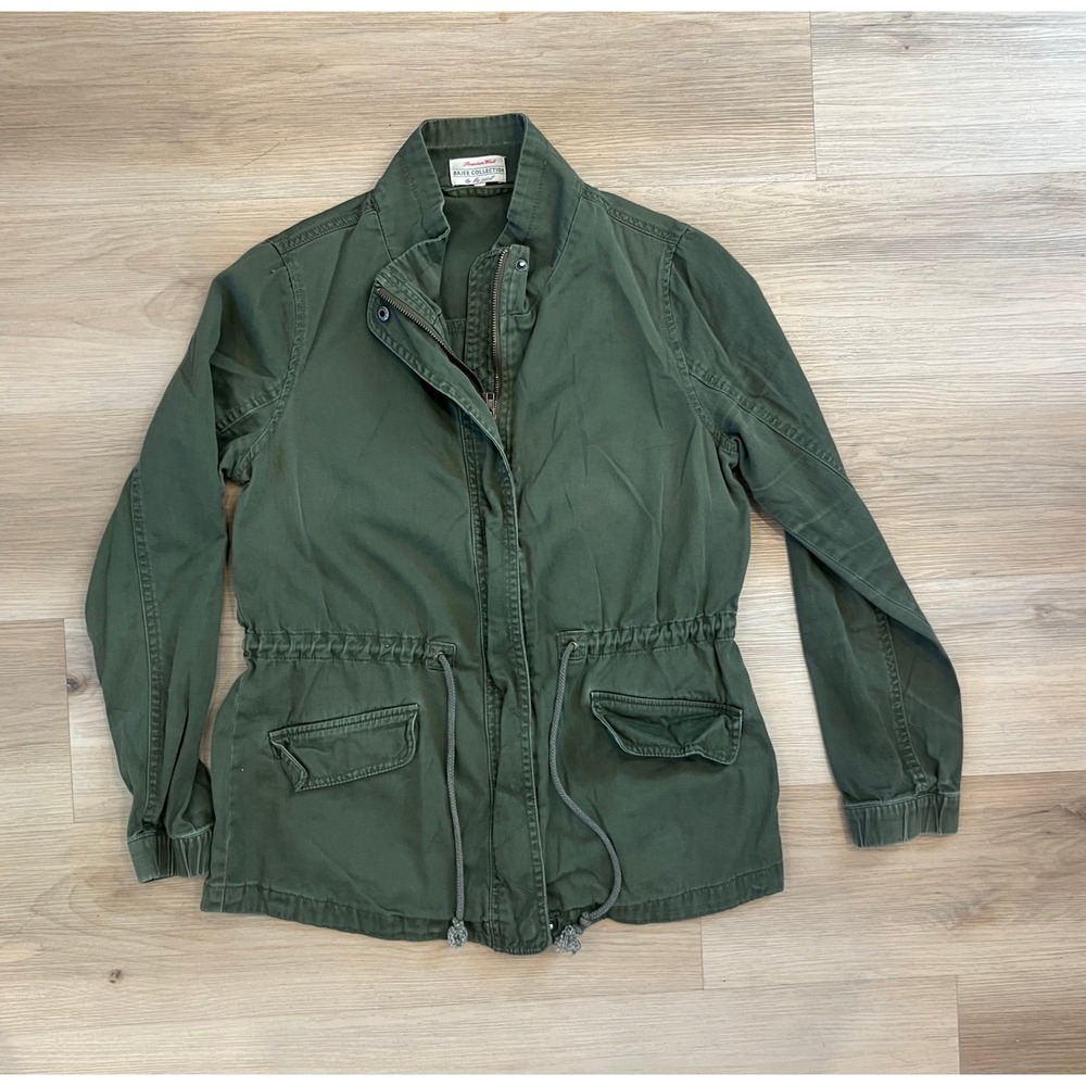 Olive Green Military-Style Utility Drawstring Jacket Size Medium Casual Outdoor‎